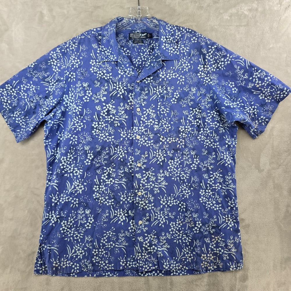 Vintage Polo Ralph Lauren Clayton Shirt Mens Large Blue Floral Hawaiian